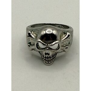 KSC Mens Silver Tone Skull and Crossbones Biker Ring Size 9.25 Gothic Punk